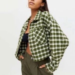 BDG Green Plaid Cropped Blazer Size M